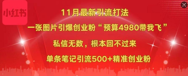 小红书11月最新图片打粉，一张图片引爆创业粉，“预算4980带我飞”，单条引流500+精准创业粉-奥博传媒
